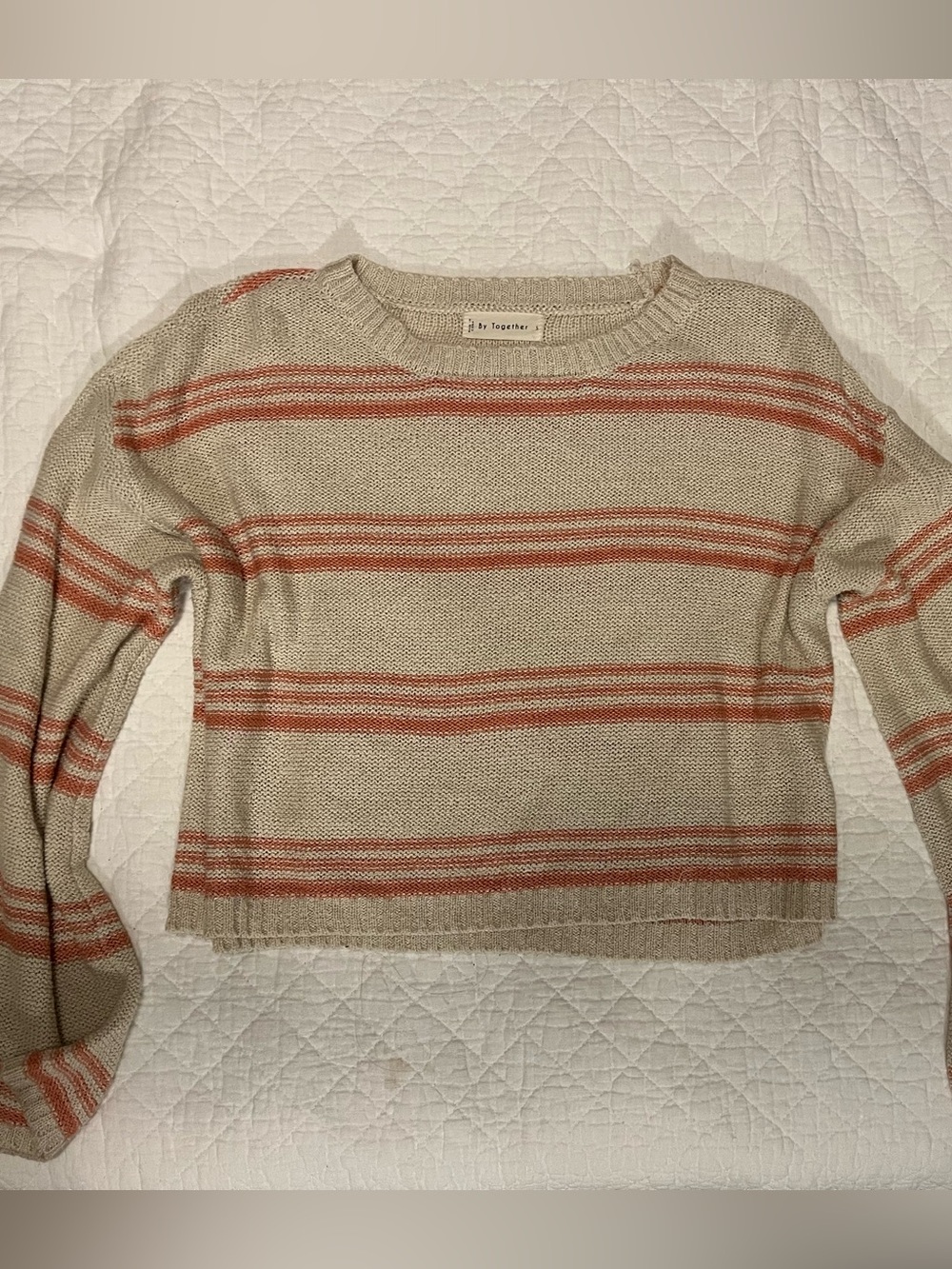 By Together Cream Knit Sweater with Rust-Striped Detail